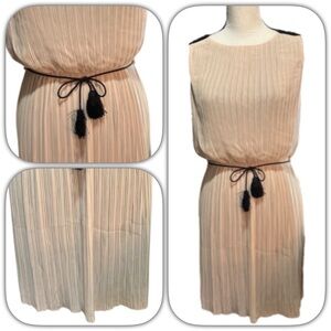 Jennifer Lopez Elegant Pleated Cream Sleeveless Dress with Tie Belt Sz S